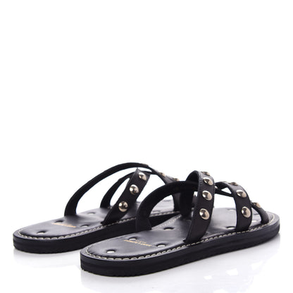 Saint Laurent Calfskin Studded Dash Lux Flat Sandals 39 Black 4 of 11