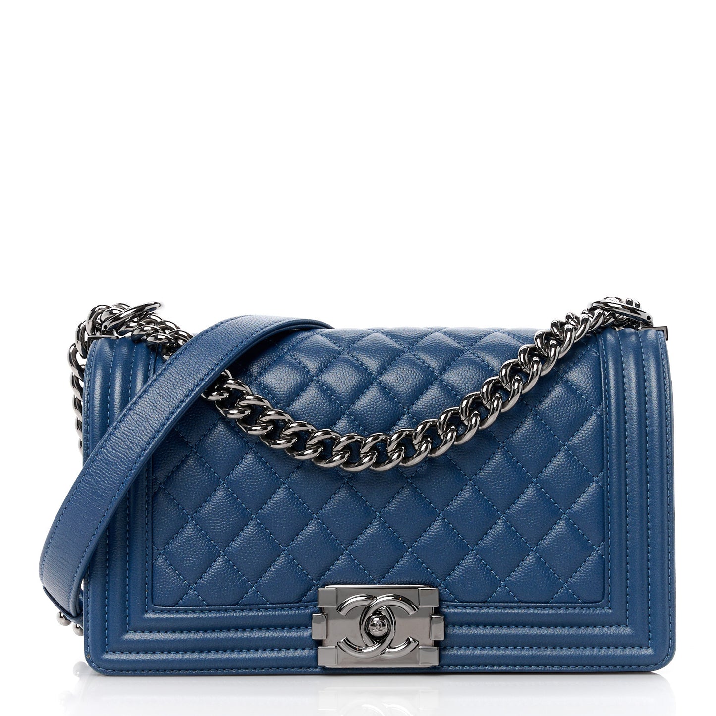 Caviar Quilted Medium Boy Flap Blue