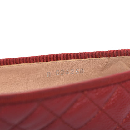 Chanel Caviar Quilted CC Cap Toe Ballerina Flats 37 Red 9 of 11