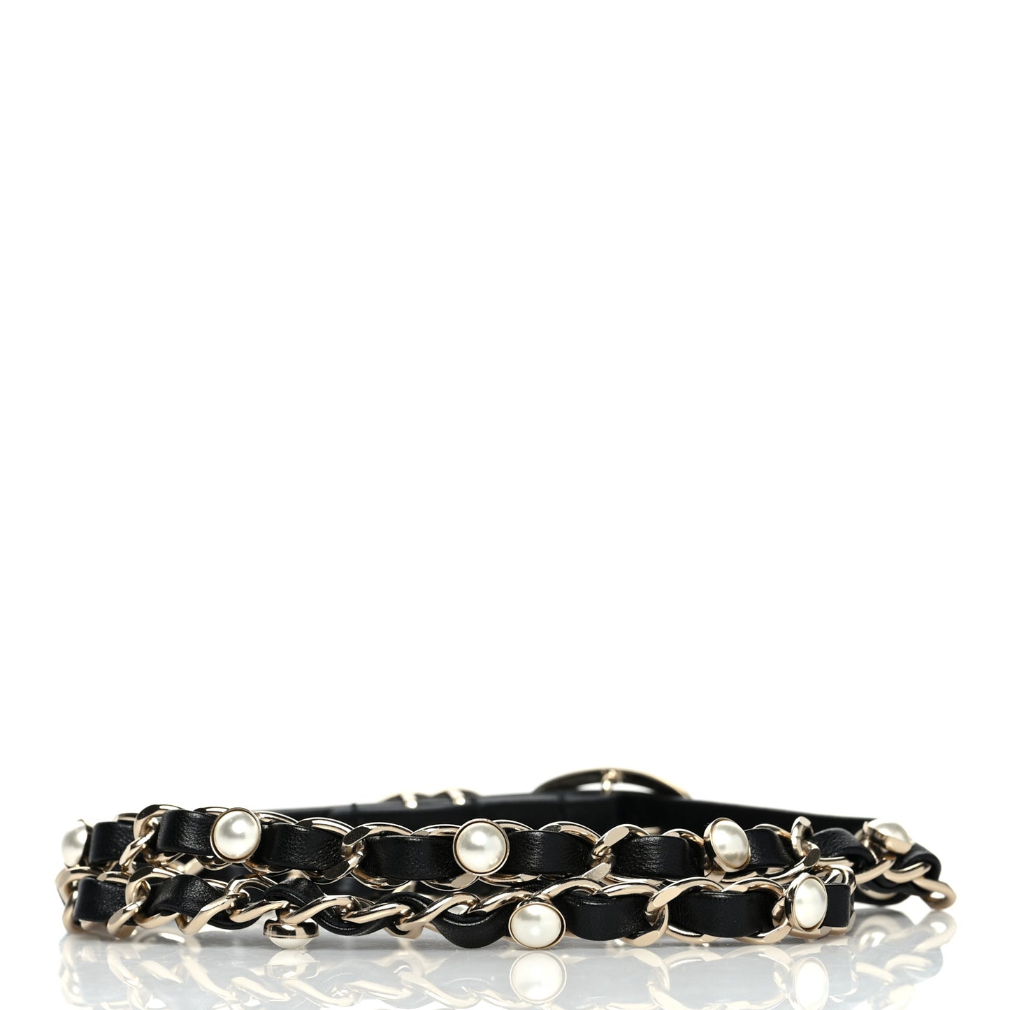 Lambskin CC Pearl Chain Belt 75 30 Black