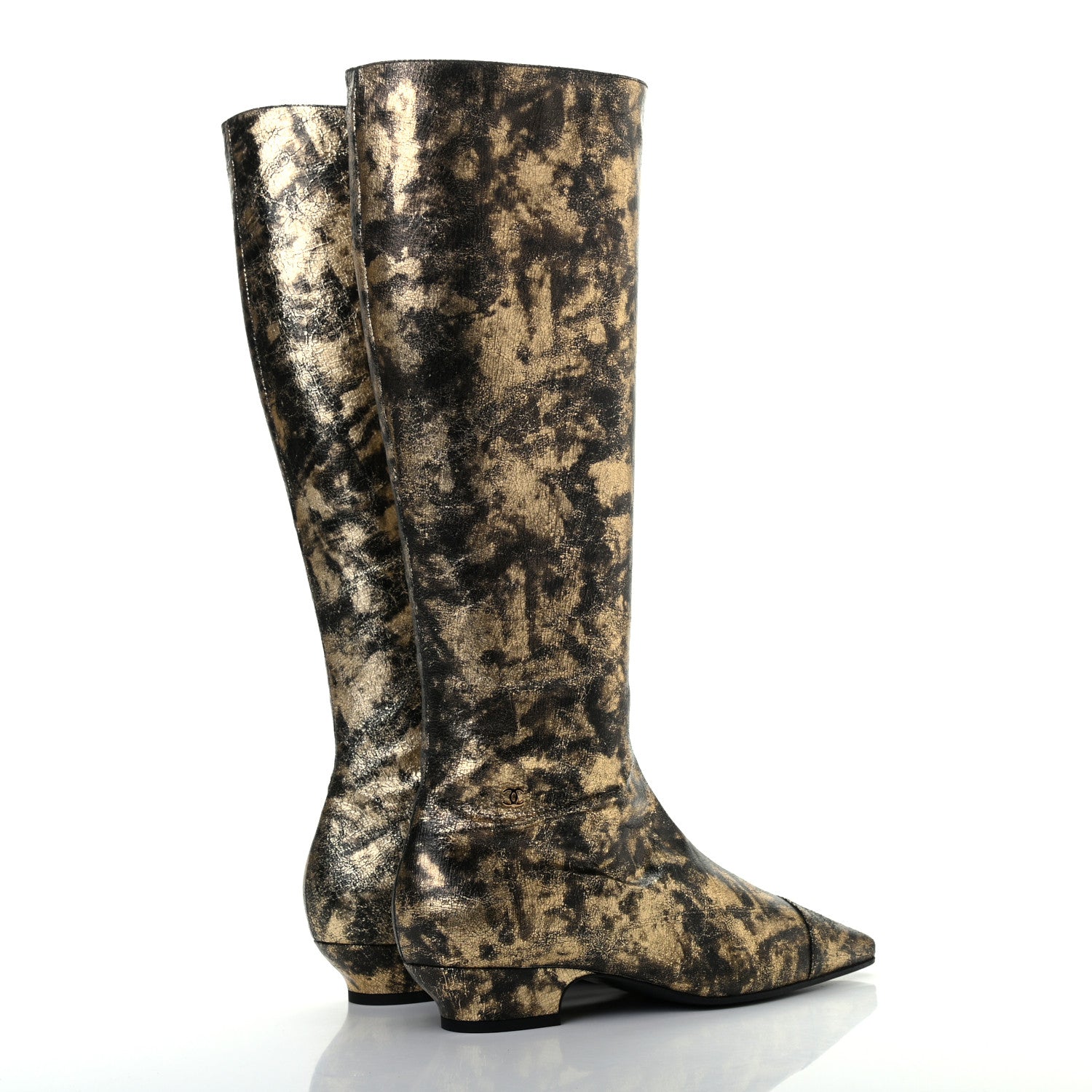 Chanel Laminated Goatskin High Boots 37.5 Gold 3 of 6
