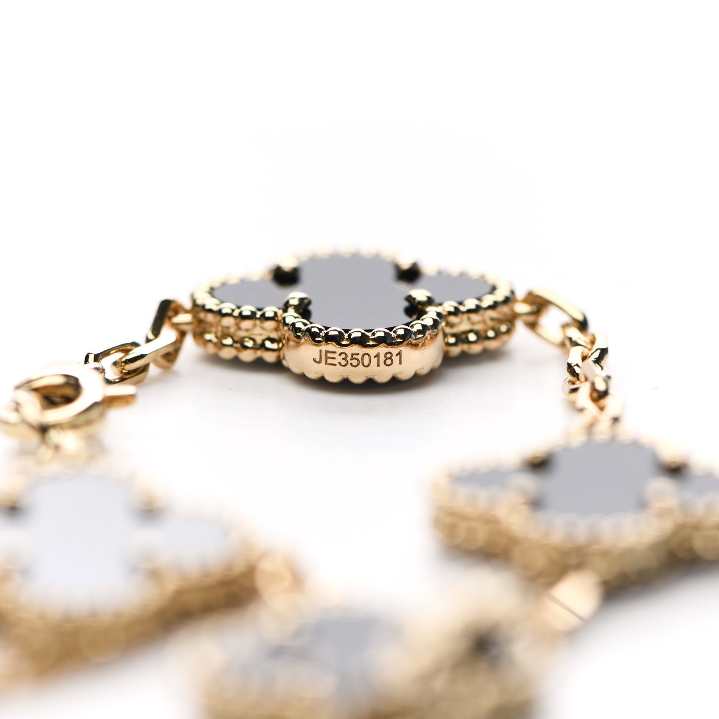 18K Yellow Gold Black Onyx 10 Motifs Vintage Alhambra Necklace