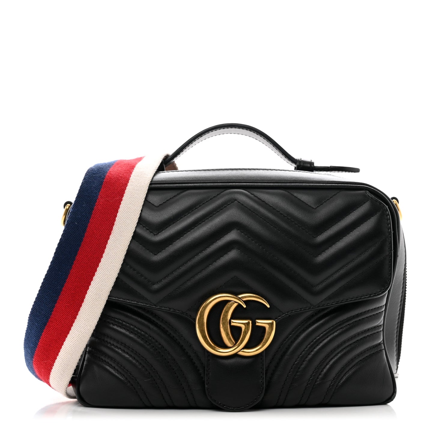 Calfskin Matelasse Sylvie Web Small GG Marmont Top Handle Shoulder Bag Black