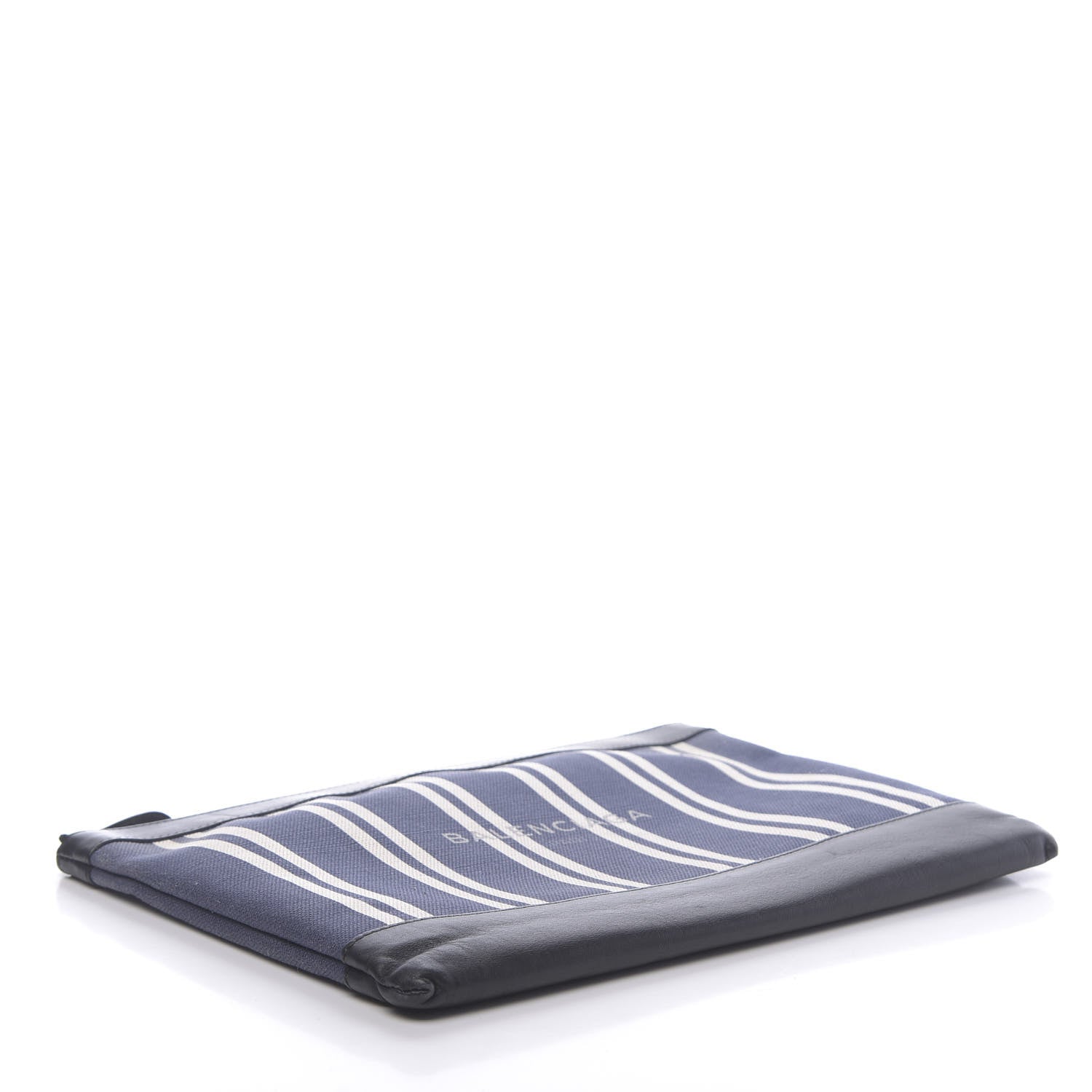 Balenciaga Calfskin Cotton Canvas Striped Logo Clutch Navy 4 of 11