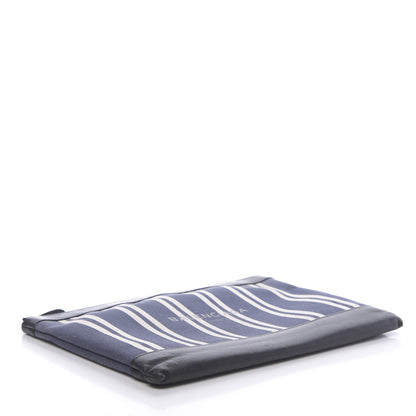 Balenciaga Calfskin Cotton Canvas Striped Logo Clutch Navy 4 of 11