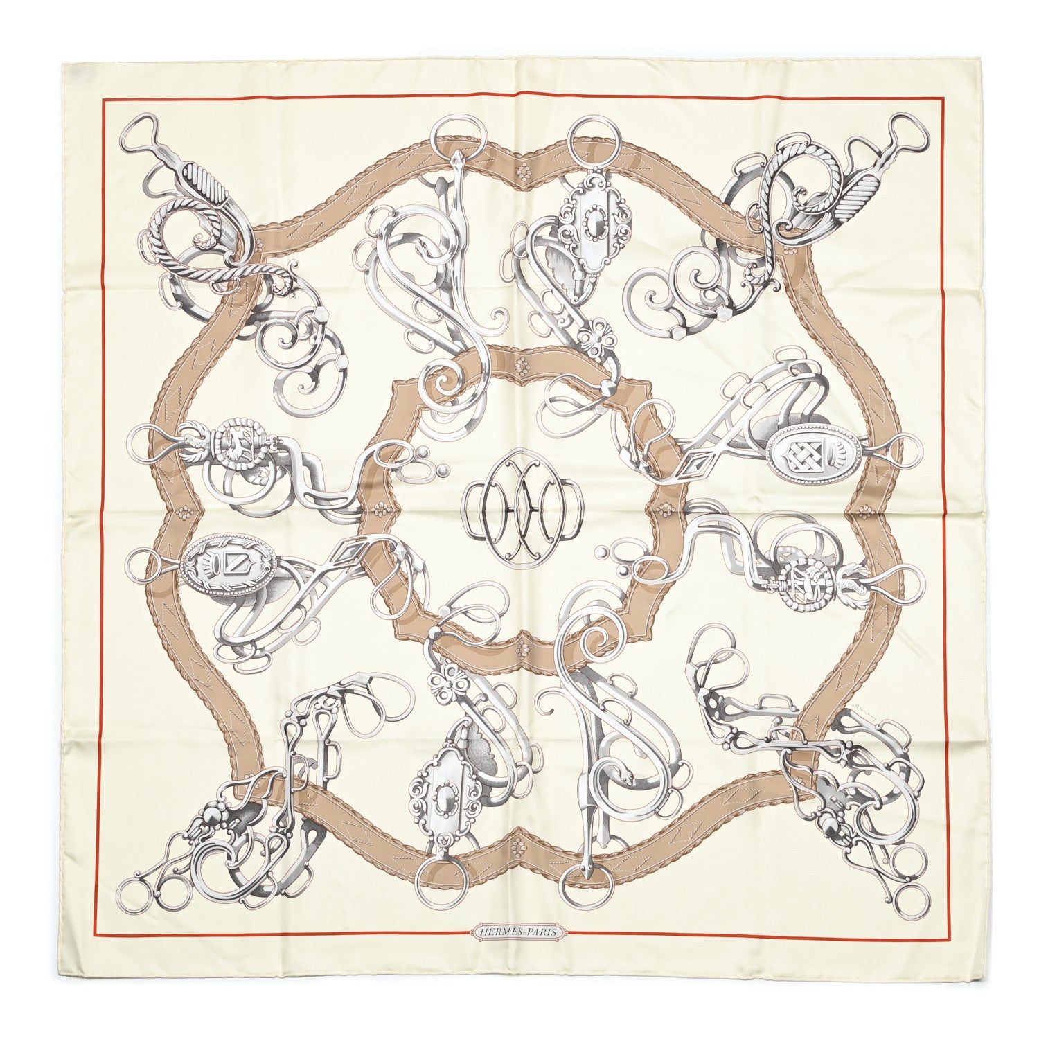 Hermes Silk Lift Profile Scarf 90 Creme Beige Gris 1 of 4