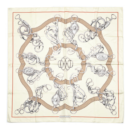 Hermes Silk Lift Profile Scarf 90 Creme Beige Gris 1 of 4