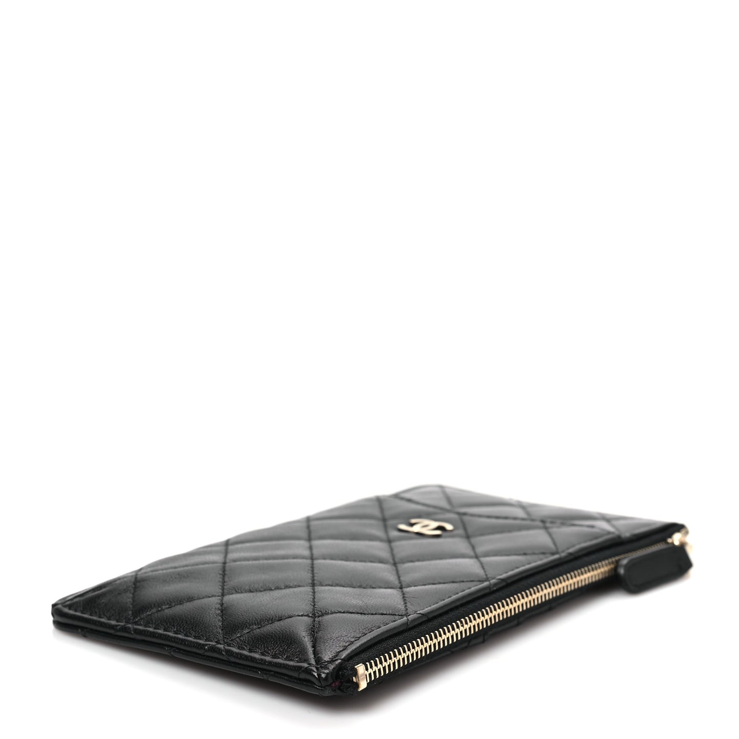 Lambskin Quilted Classic Flat Wallet Pouch Black