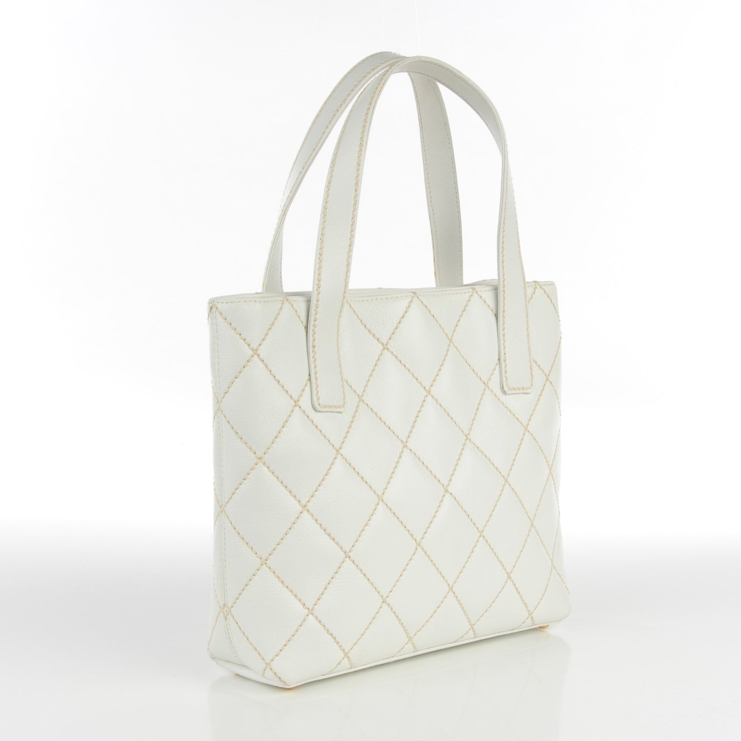 Calfskin Quilted Surpique Stitch Small Tote White