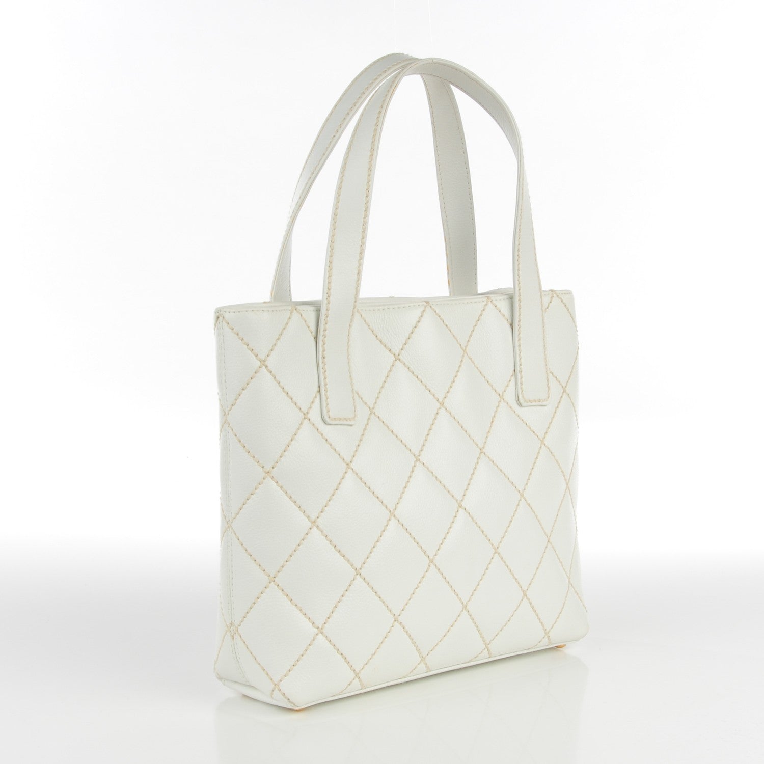 Chanel Calfskin Quilted Surpique Stitch Small Tote White 3 of 7