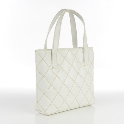Chanel Calfskin Quilted Surpique Stitch Small Tote White 3 of 7
