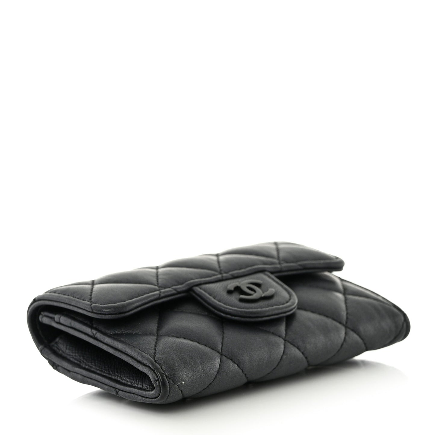 Lambskin Quilted Flap Card Holder Wallet So Black
