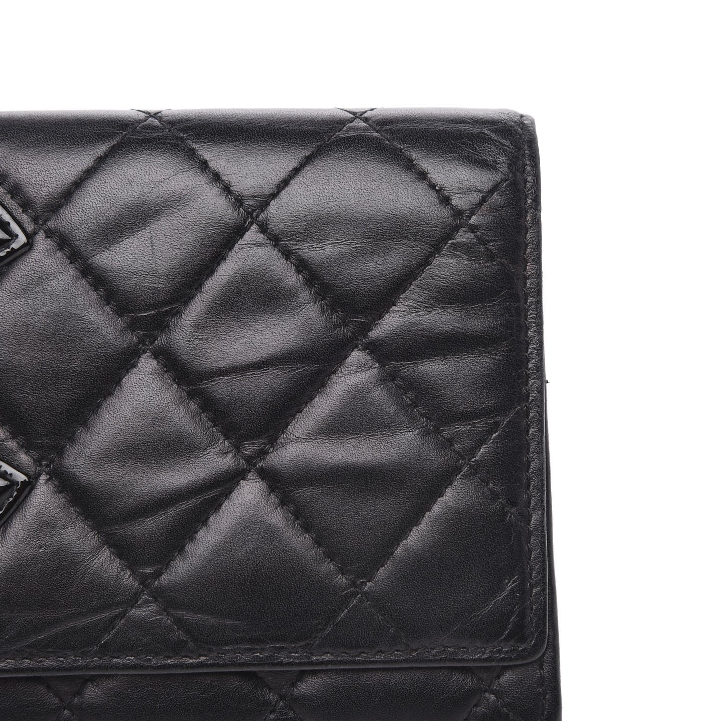 Calfskin Quilted Cambon Flap Wallet Black