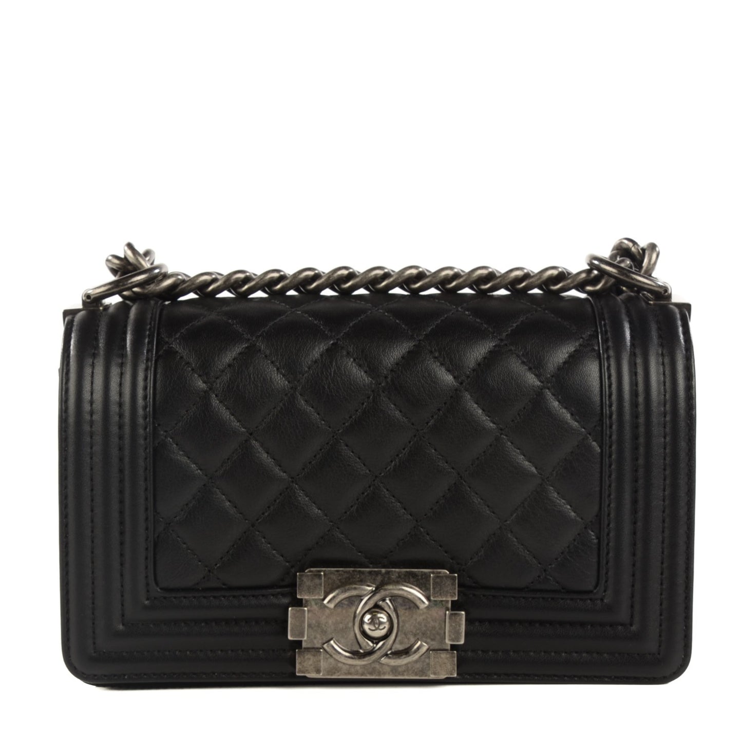 Calfskin Quilted Small Boy Flap Black