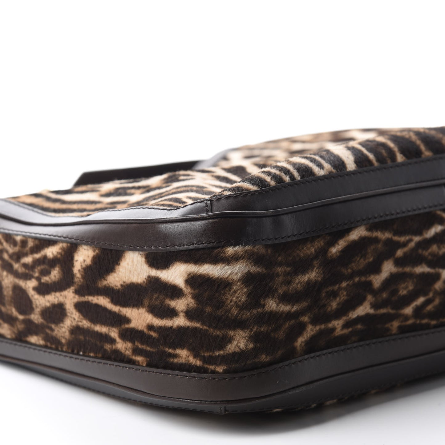 Calf Hair Leopard Print Medium Heritage Shoulder Bag Dark Brown