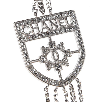 Chanel Baguette Crystal CC Shield Multi Strand Long Chain Necklace Silver 4 of 6