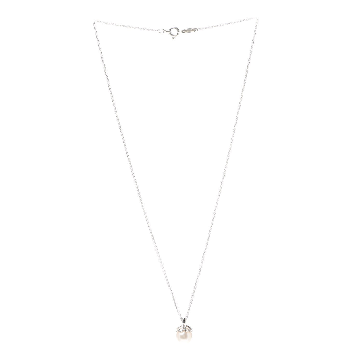 Tiffany Sterling Silver Pearl Heart Cap Pendant Necklace 3 of 6
