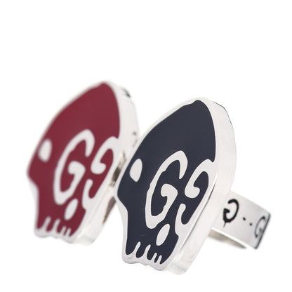 Gucci Sterling Silver Enamel GucciGhost Hamlet Skull Double Ring 60 9 Black Red 3 of 5