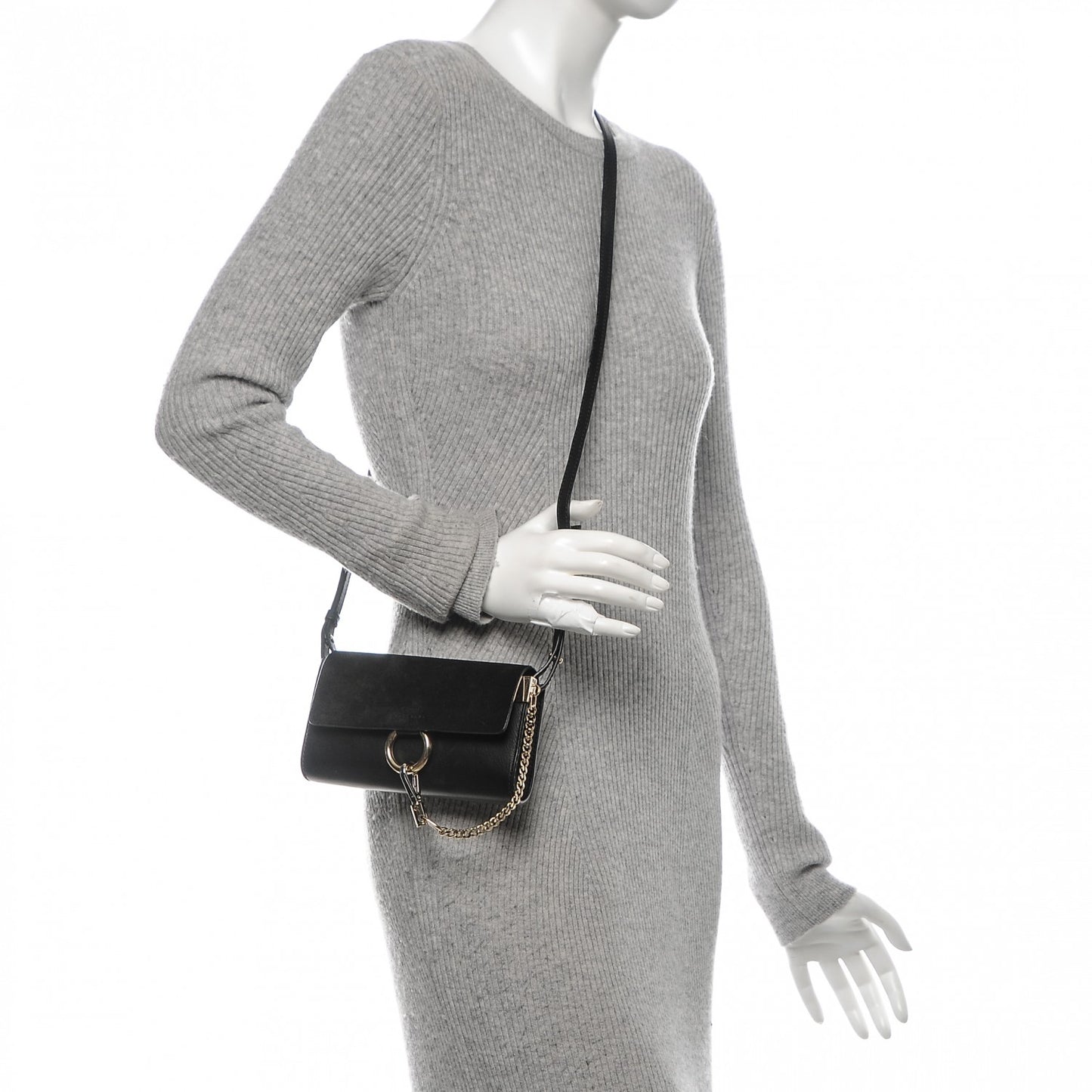 Suede Calfskin Mini Faye Shoulder Bag Black