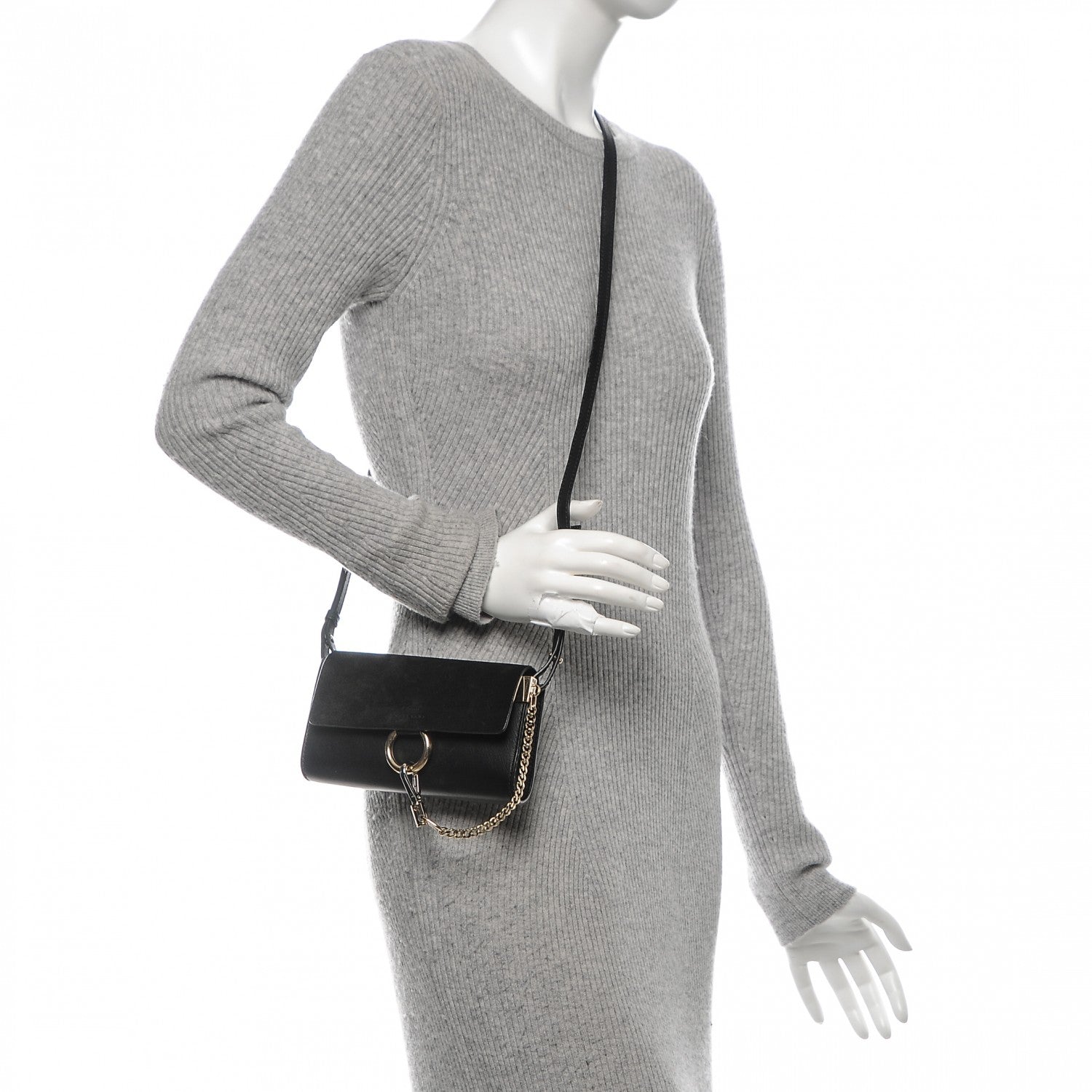Chloe Suede Calfskin Mini Faye Shoulder Bag Black 2 of 7