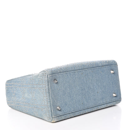 Christian Dior Denim Cannage Studded Medium Lady Dior Blue 4 of 16