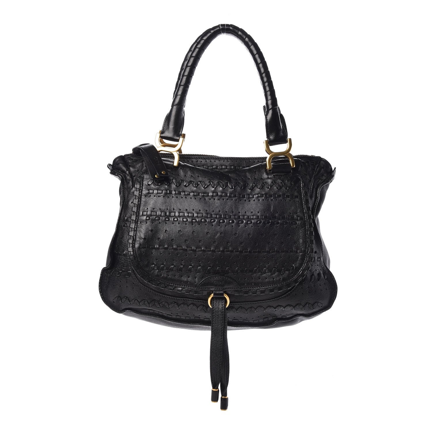Chloe Lambskin Embroidered Medium Marcie Satchel Black 1 of 7