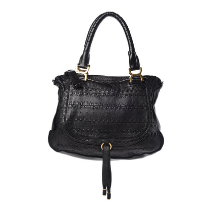 Chloe Lambskin Embroidered Medium Marcie Satchel Black 1 of 7