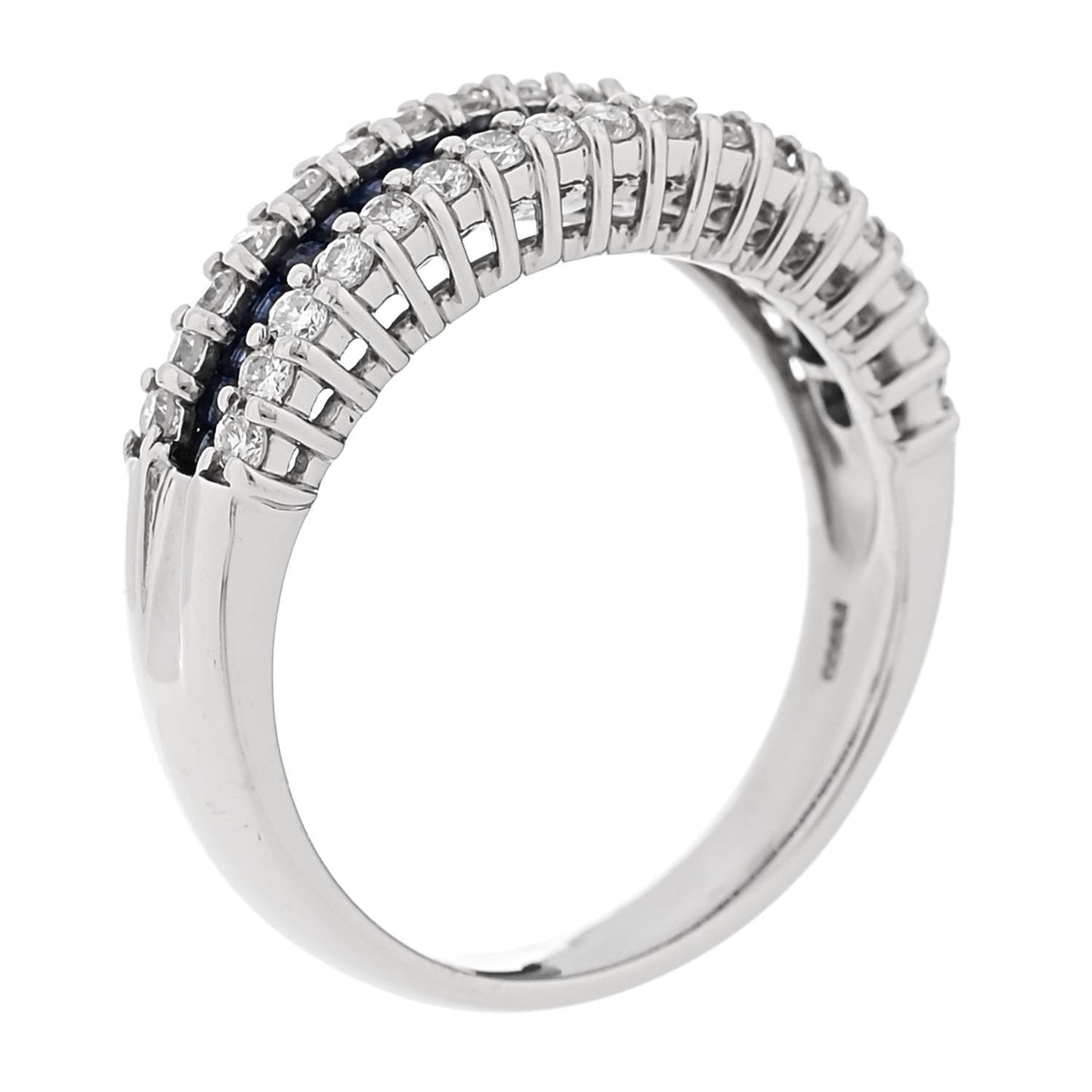 Platinum Diamond Blue Sapphire 0.50ctw Three Row Ring 53 6.5
