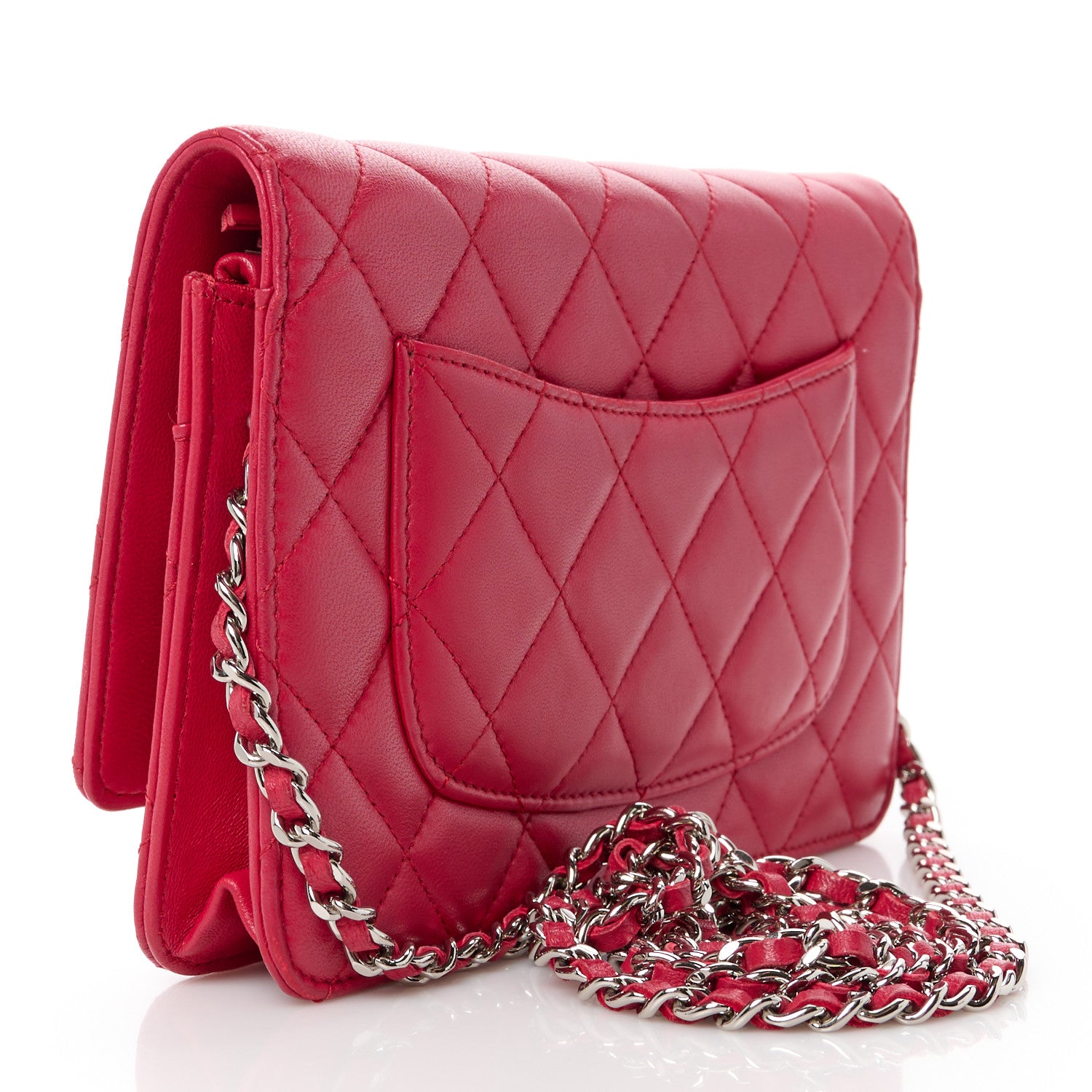 Chanel Lambskin Quilted Wallet On Chain WOC Dark Pink 3 of 12