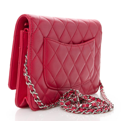 Chanel Lambskin Quilted Wallet On Chain WOC Dark Pink 3 of 12