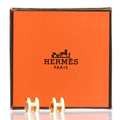 Hermes Gold Lacquered Mini Pop H Earrings White 6 of 6