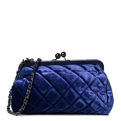 Chanel Velvet Quilted Kiss Lock Evening Bag Blue 1 of 7