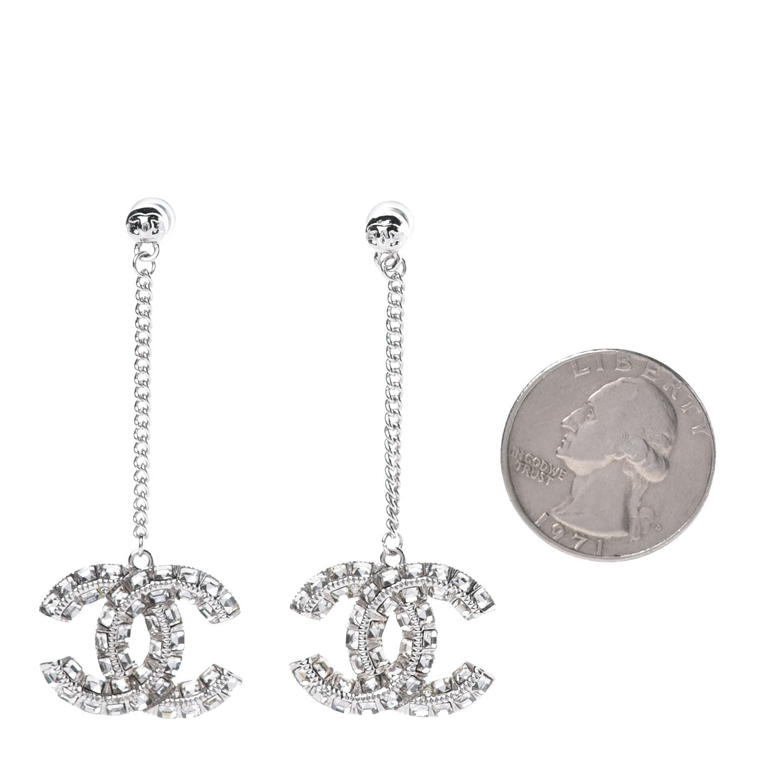 Chanel Baguette Crystal CC Drop Earrings Silver 2 of 4