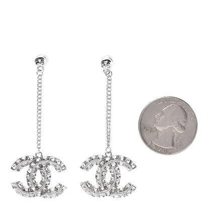 Chanel Baguette Crystal CC Drop Earrings Silver 2 of 4