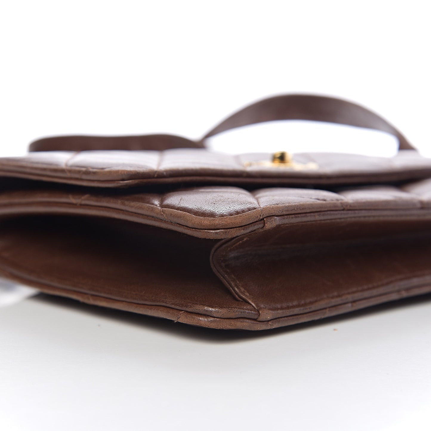 Lambskin Quilted Flap Shoulder Bag Brown