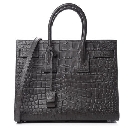 Saint Laurent Calfskin Crocodile Embossed Small Sac De Jour Dark Brown 1 of 10