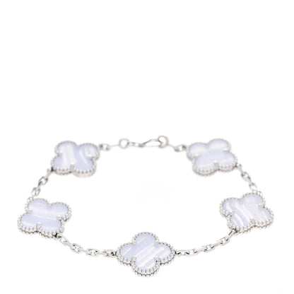 Van Cleef & Arpels 18K White Gold Chalcedony 5 Motifs Vintage Alhambra Bracelet 1 of 5