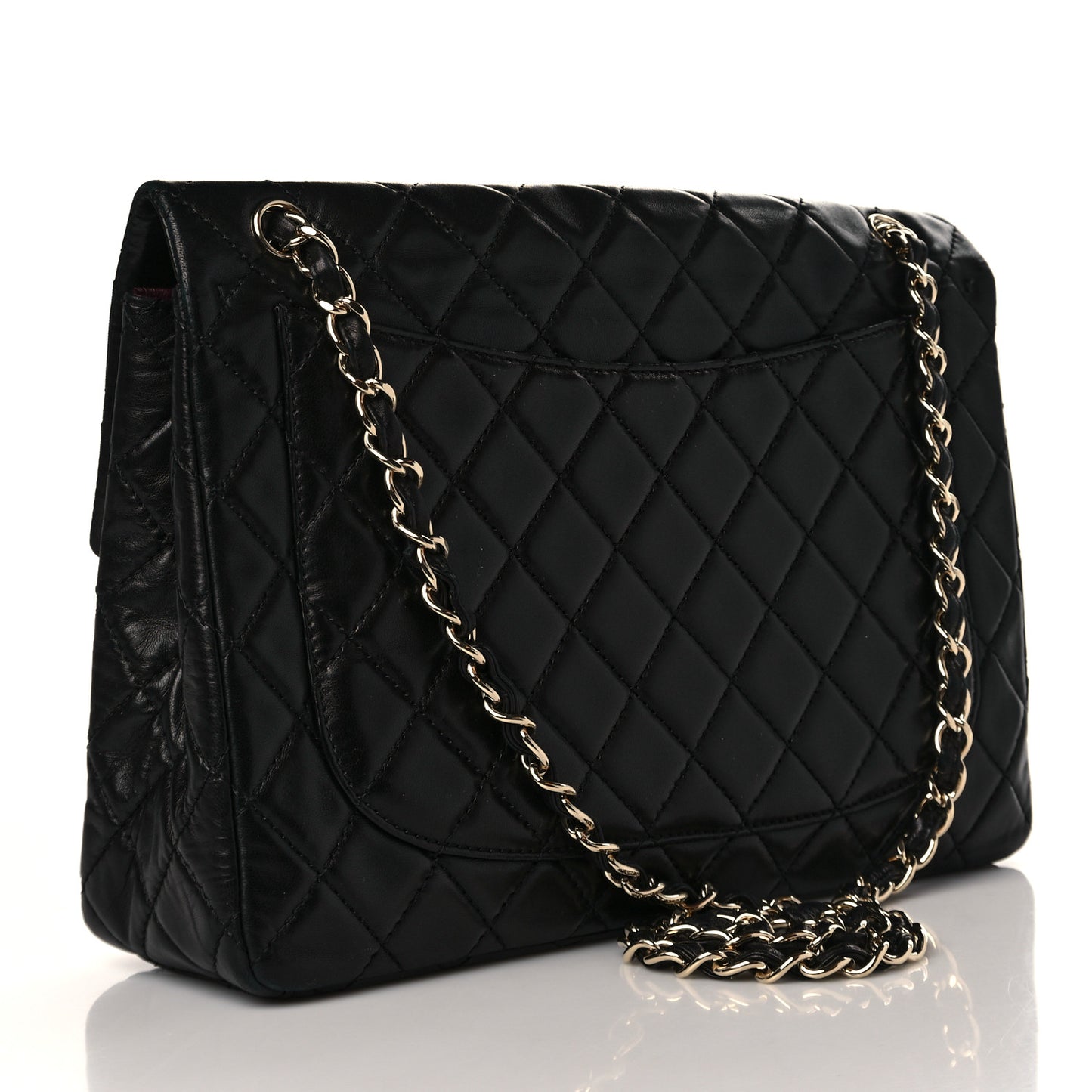 Washed Lambskin Quilted Maxi Single Flap Black