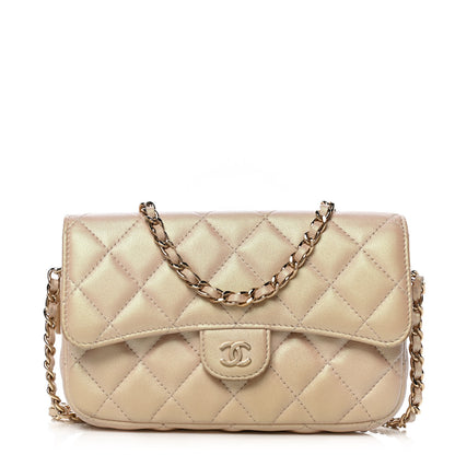 Chanel Iridescent Lambskin Quilted Flap Phone Holder With Chain Beige 1 of 13