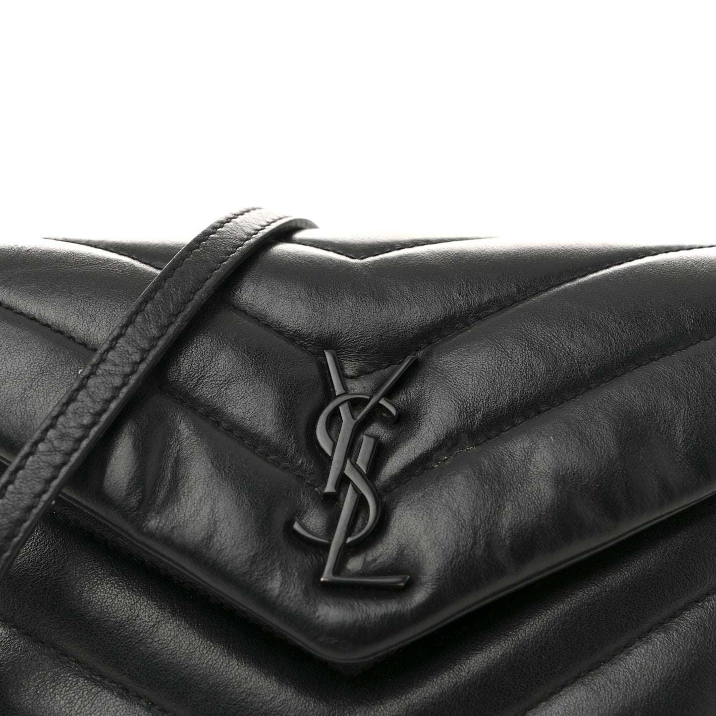 Calfskin Y Quilted Monogram Monochrome Toy Loulou Crossbody Bag Black