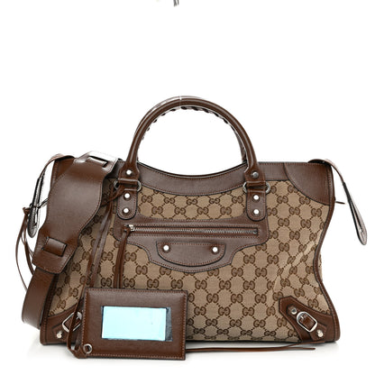 Balenciaga X GUCCI GG Monogram Azalea Calfskin Neo Classic Silver Hardware Medium City Beige Ebony Brown Sugar 1 of 10