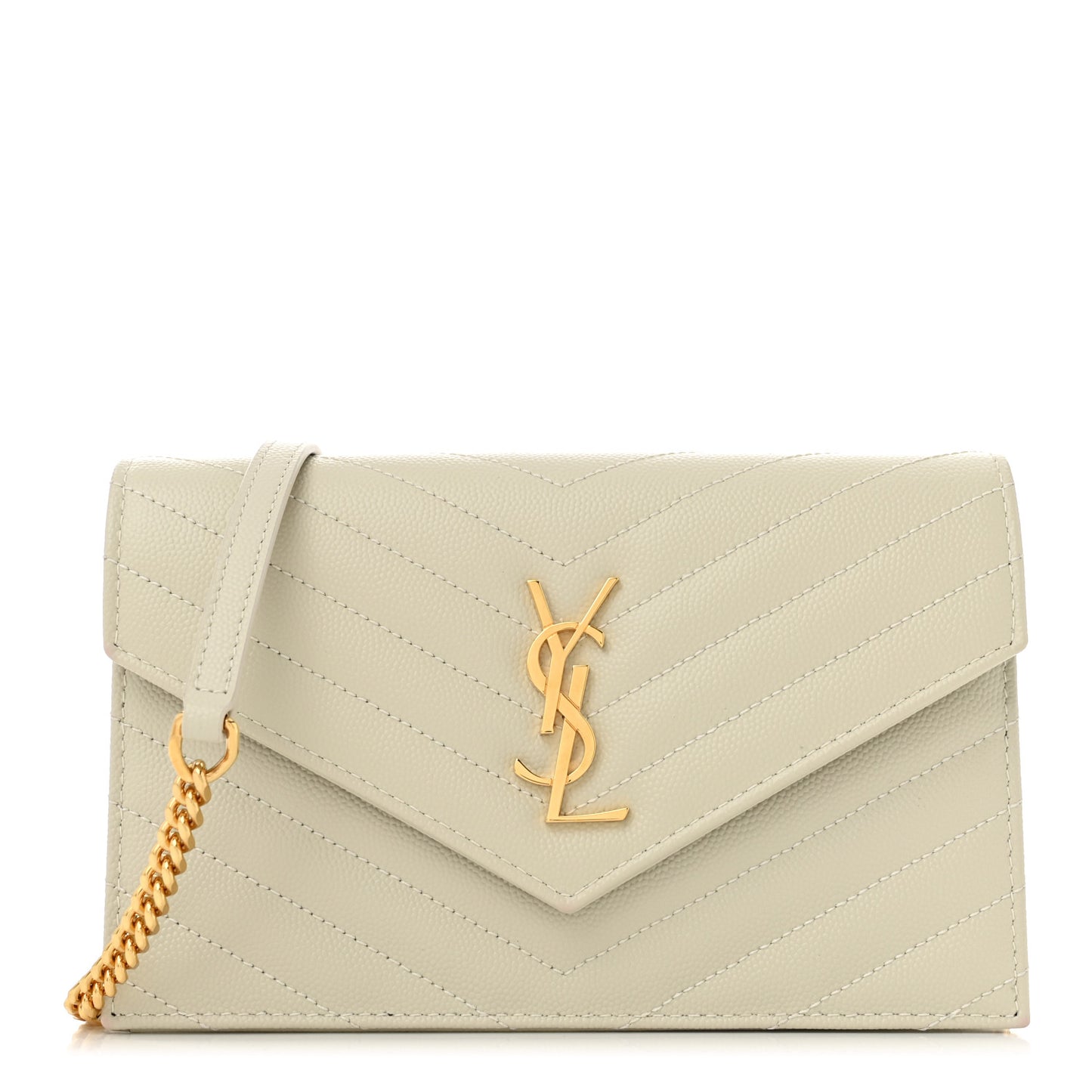 Grain De Poudre Matelasse Chevron Monogram Envelope Chain Wallet Crema Soft