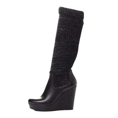 Gucci Wool Calfskin Knee Length Sock Boots 38 Black 1 of 8