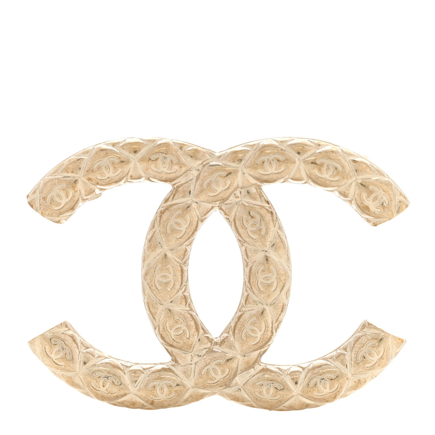 Metal CC Diamond Quilted Brooch Light Gold