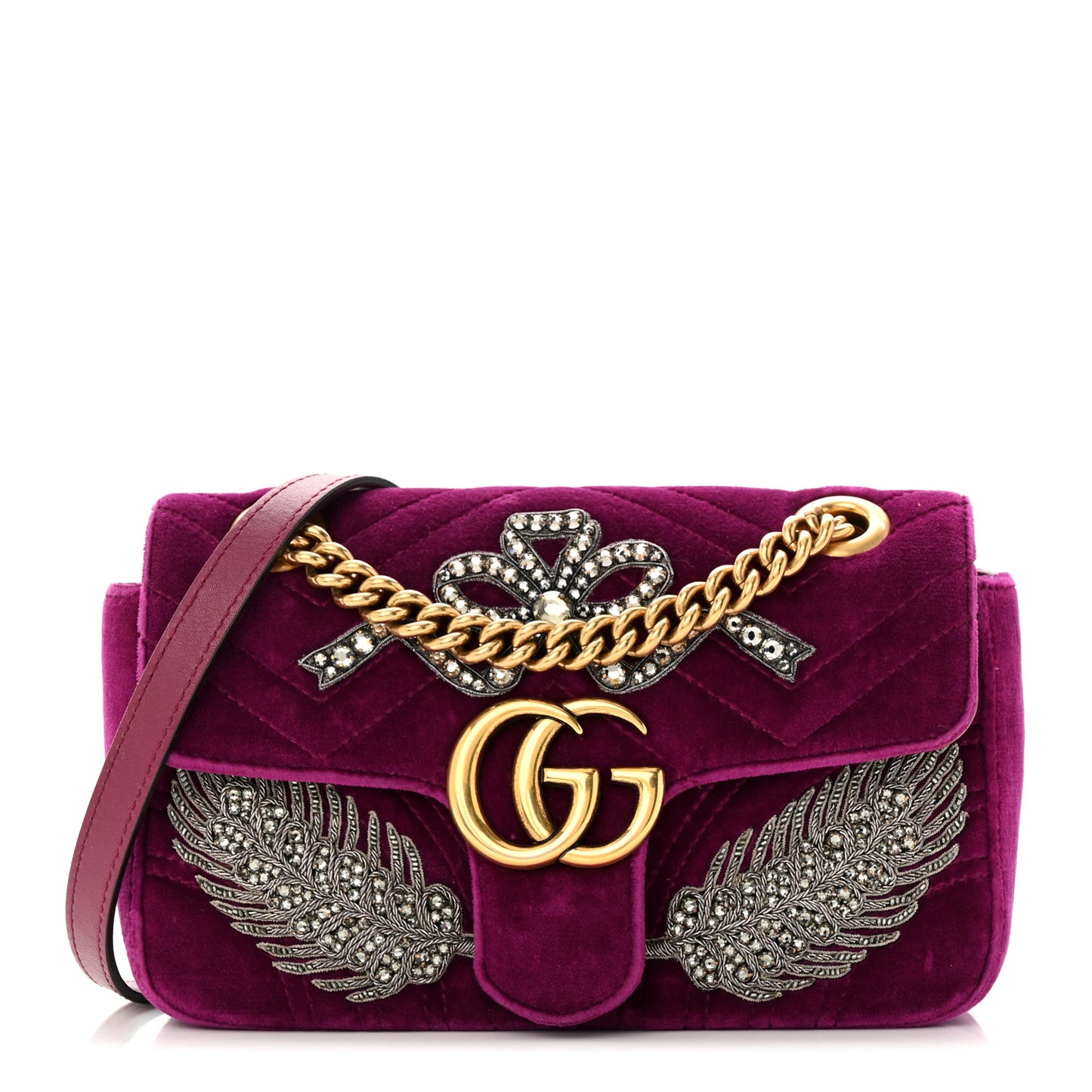 Velvet Matelasse Embroidered Mini GG Marmont Shoulder Bag Bordeaux