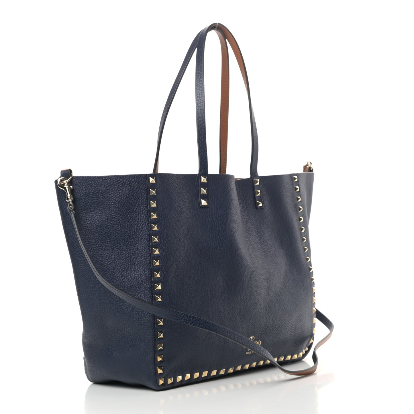 Pebbled Calfskin Medium Rockstud Reversible Tote Light Cuir Marine