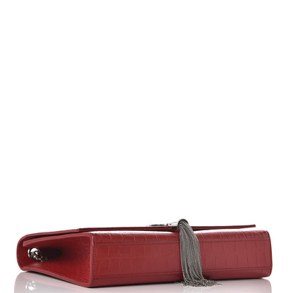 Saint Laurent Calfskin Crocodile Embossed Medium Classic Monogram Kate Tassel Satchel Red 4 of 10