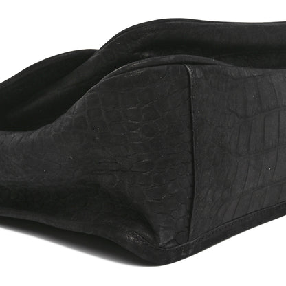 Saint Laurent Nubuck Crocodile Embossed Monogram Medium Niki Chain Satchel Black 9 of 10