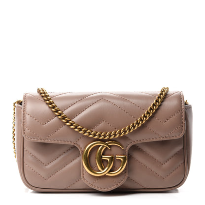 Gucci Calfskin Matelasse Super Mini GG Marmont Shoulder Bag Porcelain Rose 1 of 11