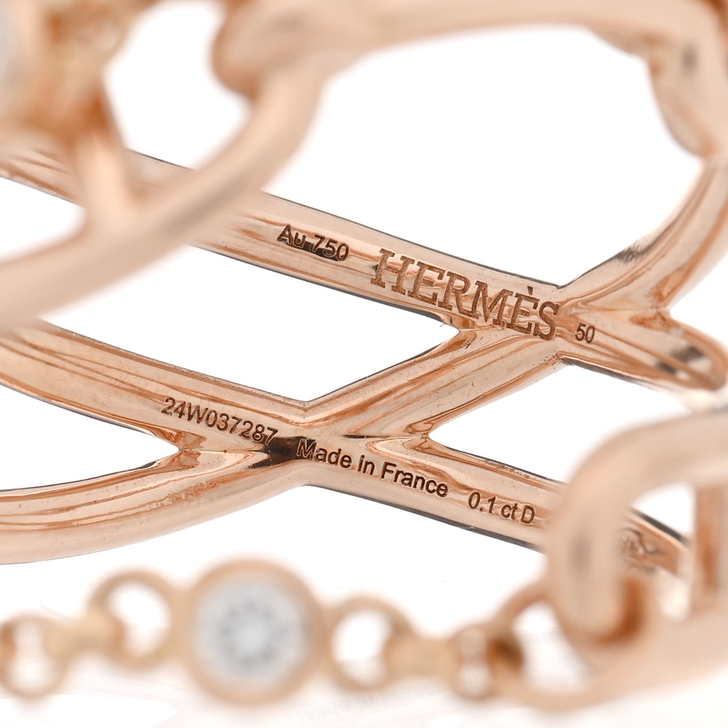 Hermes 18K Rose Gold Diamond MM Chaine d'Ancre Chaos Ring 46 3.75 4 of 4